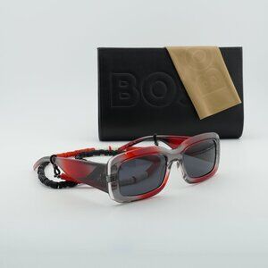 HUGO HG 1281/S 0268 IR Rectangle Sunglasses - Grey and Red/Grey